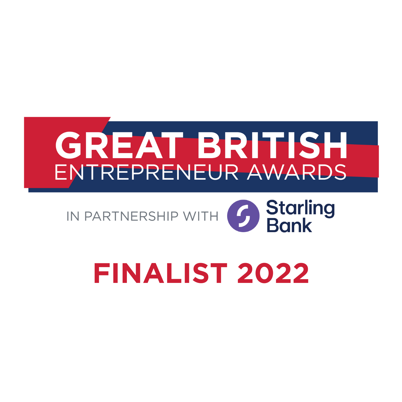 Great British Entrepreneur Awards finalist 2022 banner, in partnership with Starling Bank