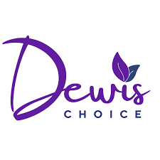 Logo for Dews Choice featuring the word 'Dews' in purple script and a small purple and green leaf design above the letter 's'.