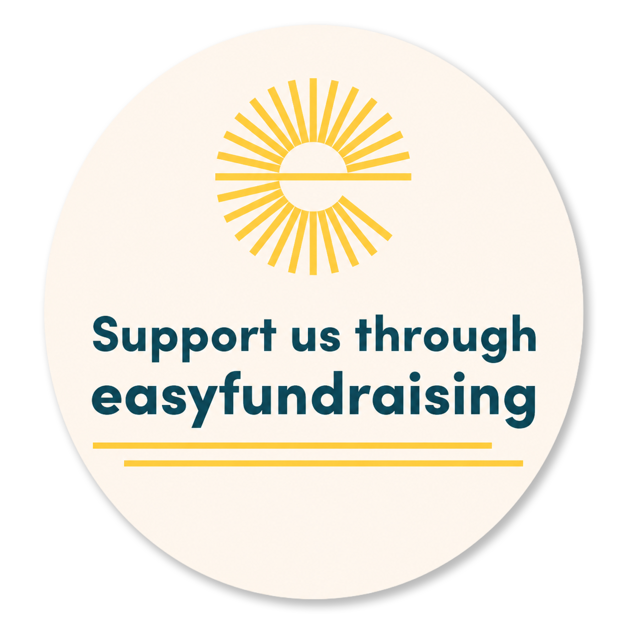 A circular sticker with a sunburst logo and the text 'Support us through easyfundraising' in bold blue letters.