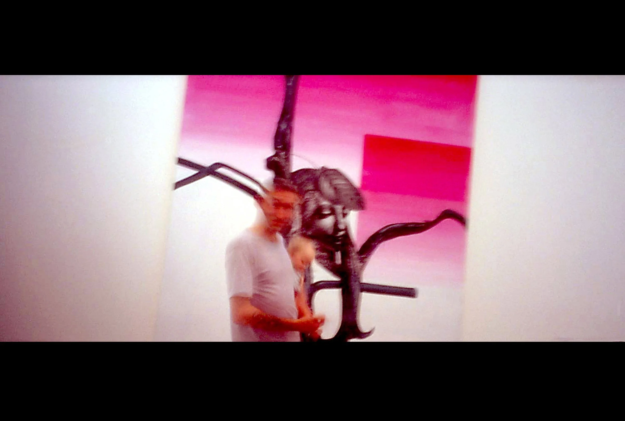 Christian Anstice and daughter at Whitechapel Art Gallery 2006 - Work on view Woman in the Tree II, 2005 by Albert Oehlen 