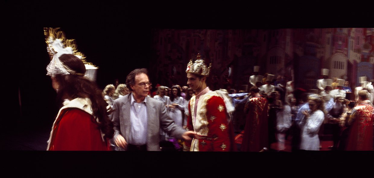 Royal Opera House, Anthony Dowell, director of the Royal Ballet, principal dancers Jonathan Cope and Elizabeth McGorian during Nutcracker rehearsals, 1999