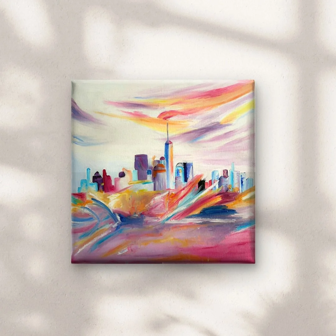 'Floating Sunset City'

Dreamy, urban landscape with a burst of vibrant, bold colours that explores abstract art as well as impressionism.
