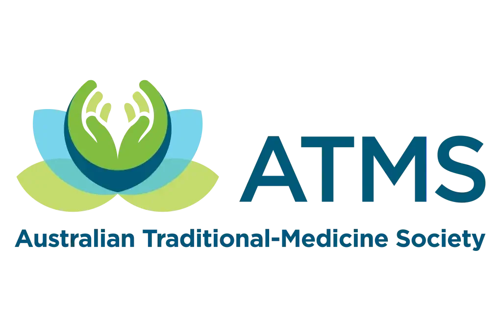 Logo of the Australian Traditional-Medicine Society featuring stylized green hands and lotus flower with the acronym 'ATMS' and the full name below.
