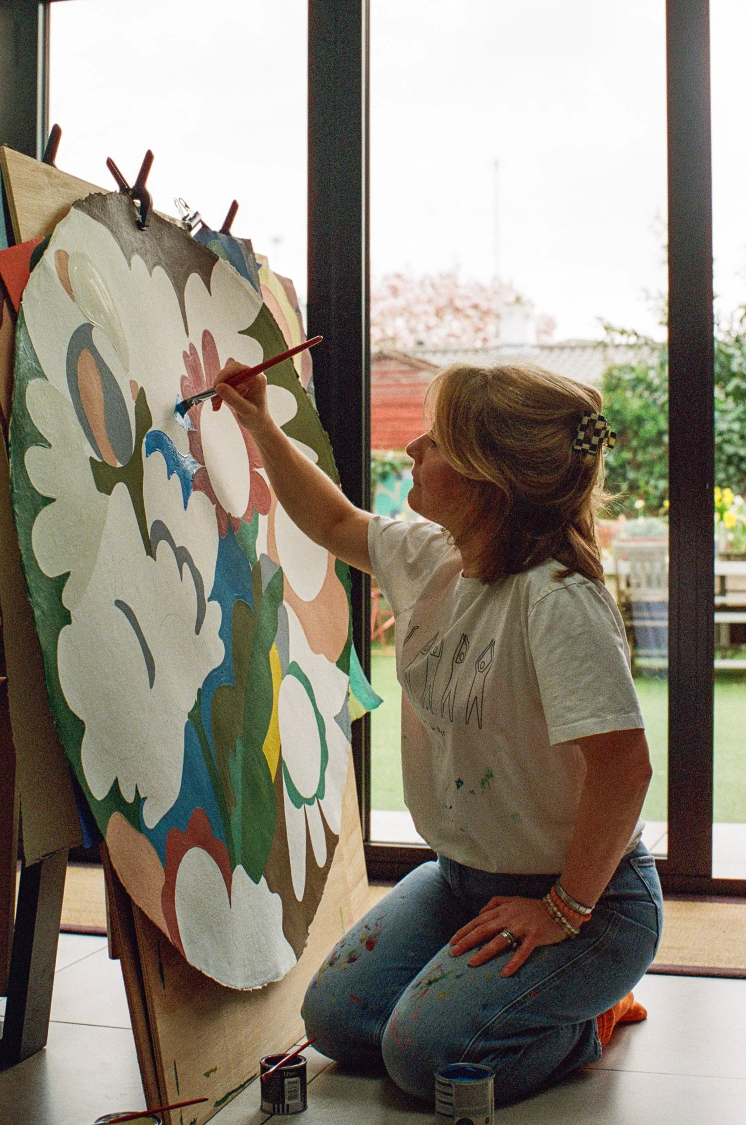 Artist Celia Pickering painting in her London studio