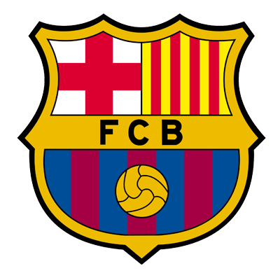 Escudo do time de futebol Barcelona, com elementos vermelhos, amarelos, azuis e um escudo branco com uma cruz vermelha, uma bola de futebol dourada no centro.