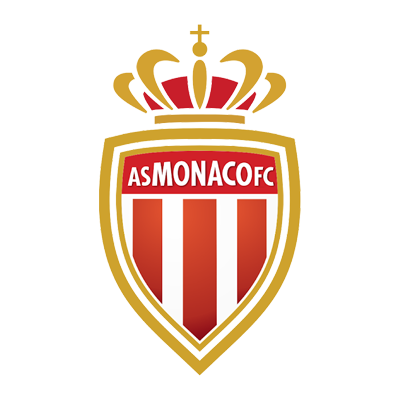 Escudo do AS Monaco FC com uma coroa dourada na parte superior, vermelho e branco com o nome da equipe em destaque.