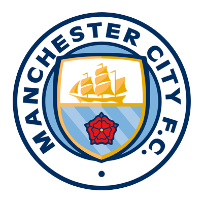 Escudo do Manchester City Football Club com um navio dourado e uma rosa vermelha.