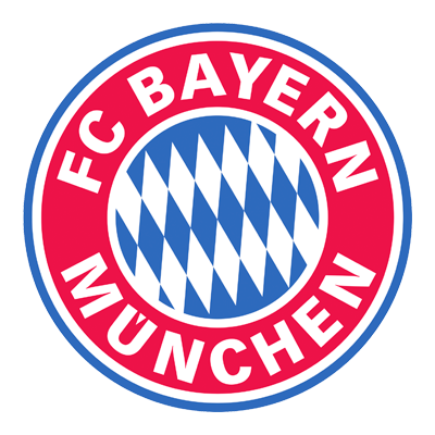 Logotipo do FC Bayern München com listras azuis e brancas no centro.