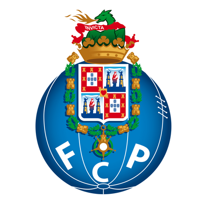 Logotipo do FC Porto, um clube de futebol português, com escudo que inclui um dragão, referências à cidade do Porto e as iniciais FCP.