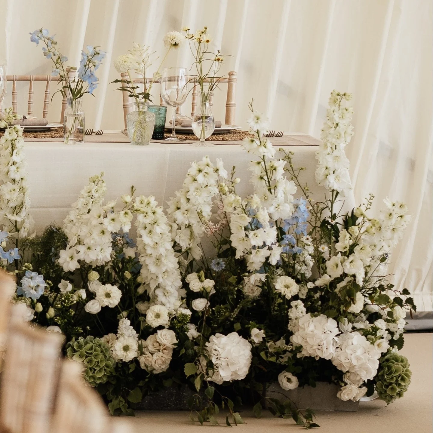 Soft whites and blues for this beautiful marquee wedding in Dorset.