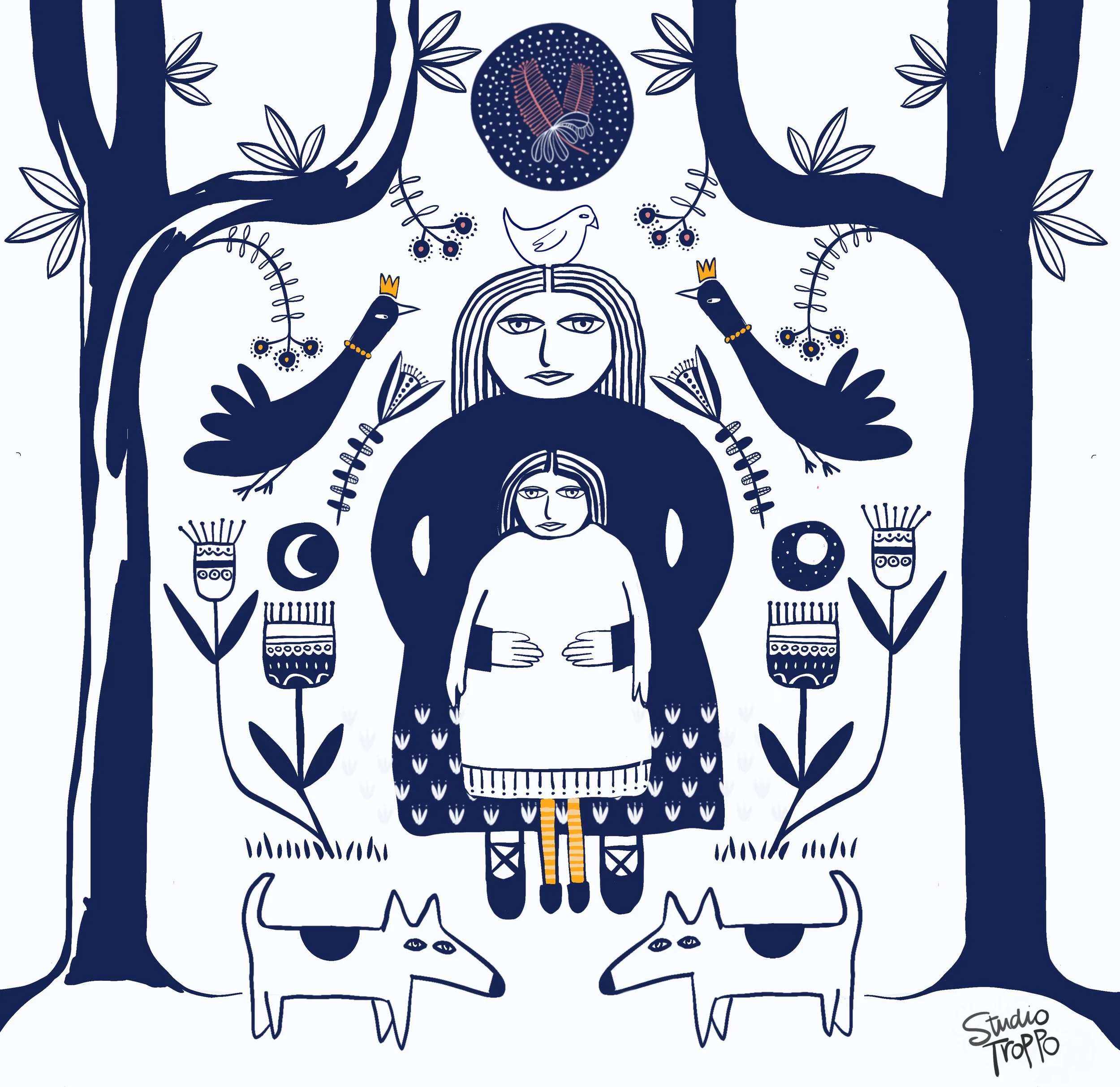 Mother child square print
