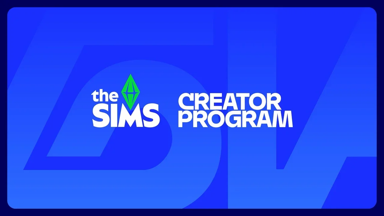 Logo for The Sims Creator Program with a blue background and white text.
