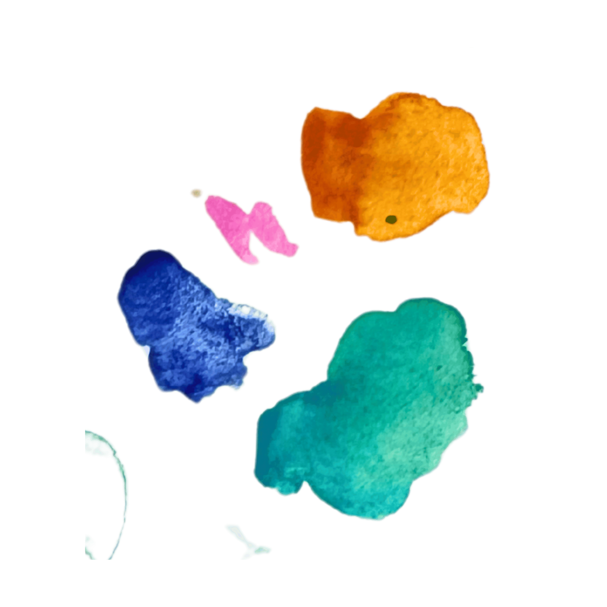 A bouquet of watercolor flowers in various colors, including blue, green, orange, pink, and beige, with slender stems and subtle shading.