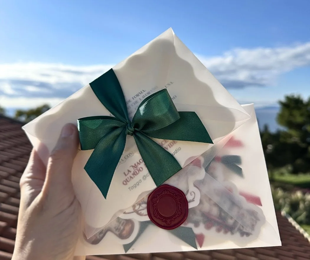 Partecipazioni carta traslucida e nastro Verde