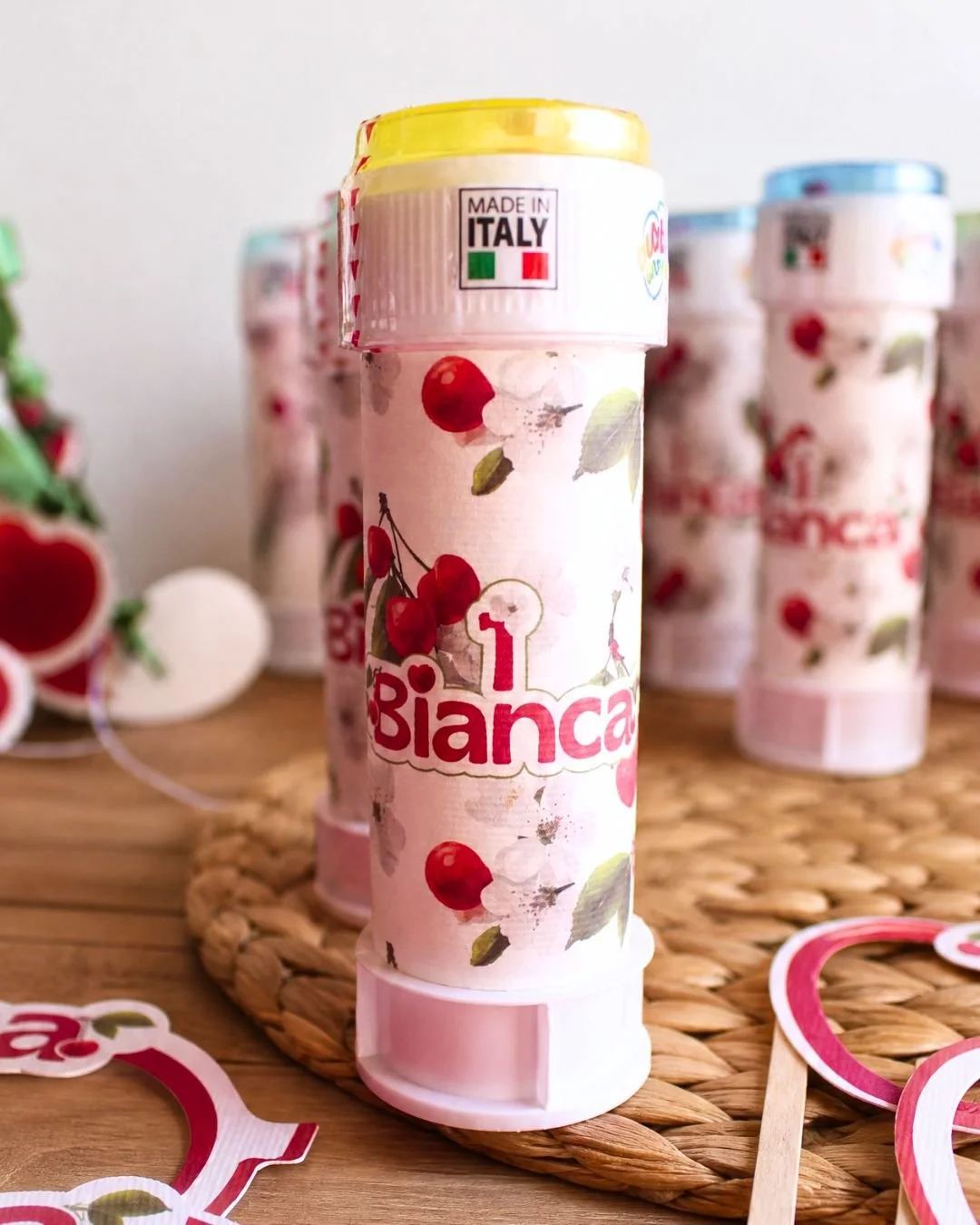 Bolle di sapone personalizzate a tema ciliegie