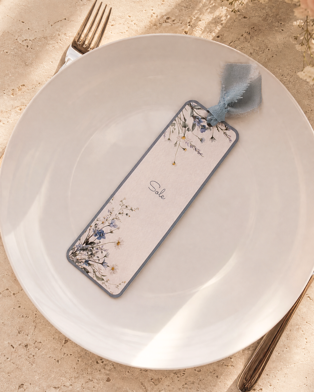 segnaposto floreale azzurro