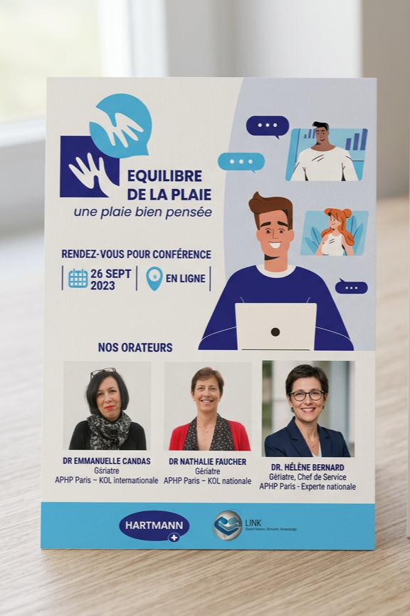 Affiche annonçant une conférence organisée par l'entreprise pharmaceutique Hartmann.