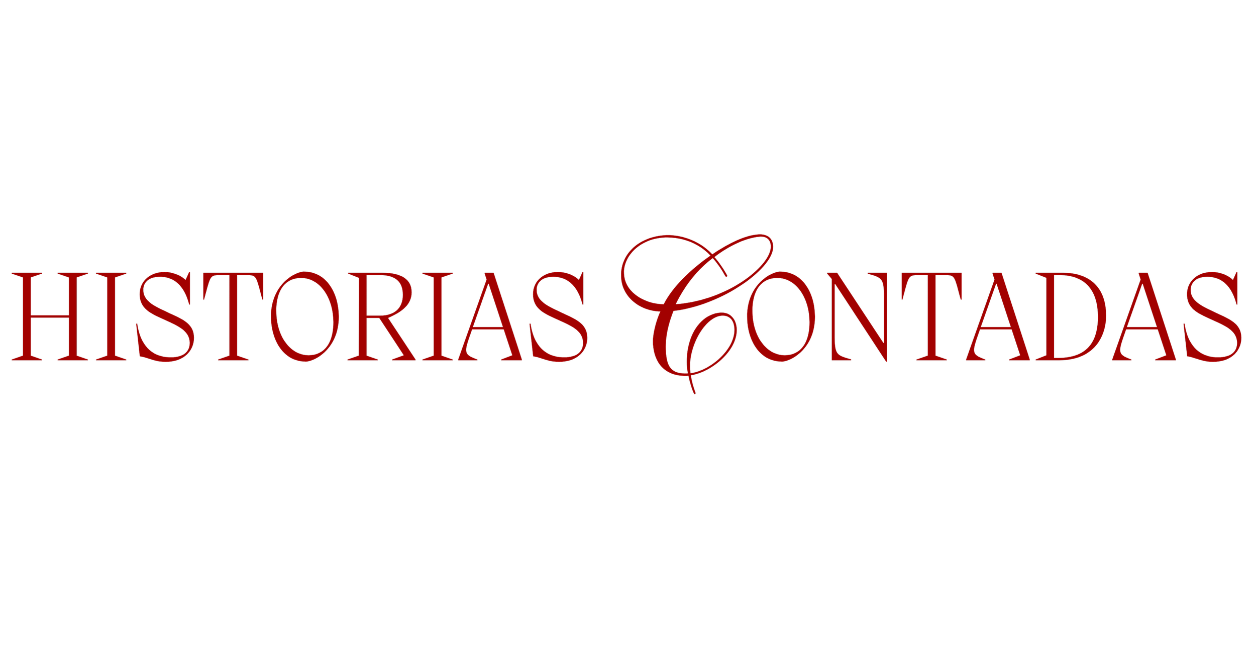 Texto en color rojo que dice 'Historias Contadas' en estilo elegante sobre fondo negro.