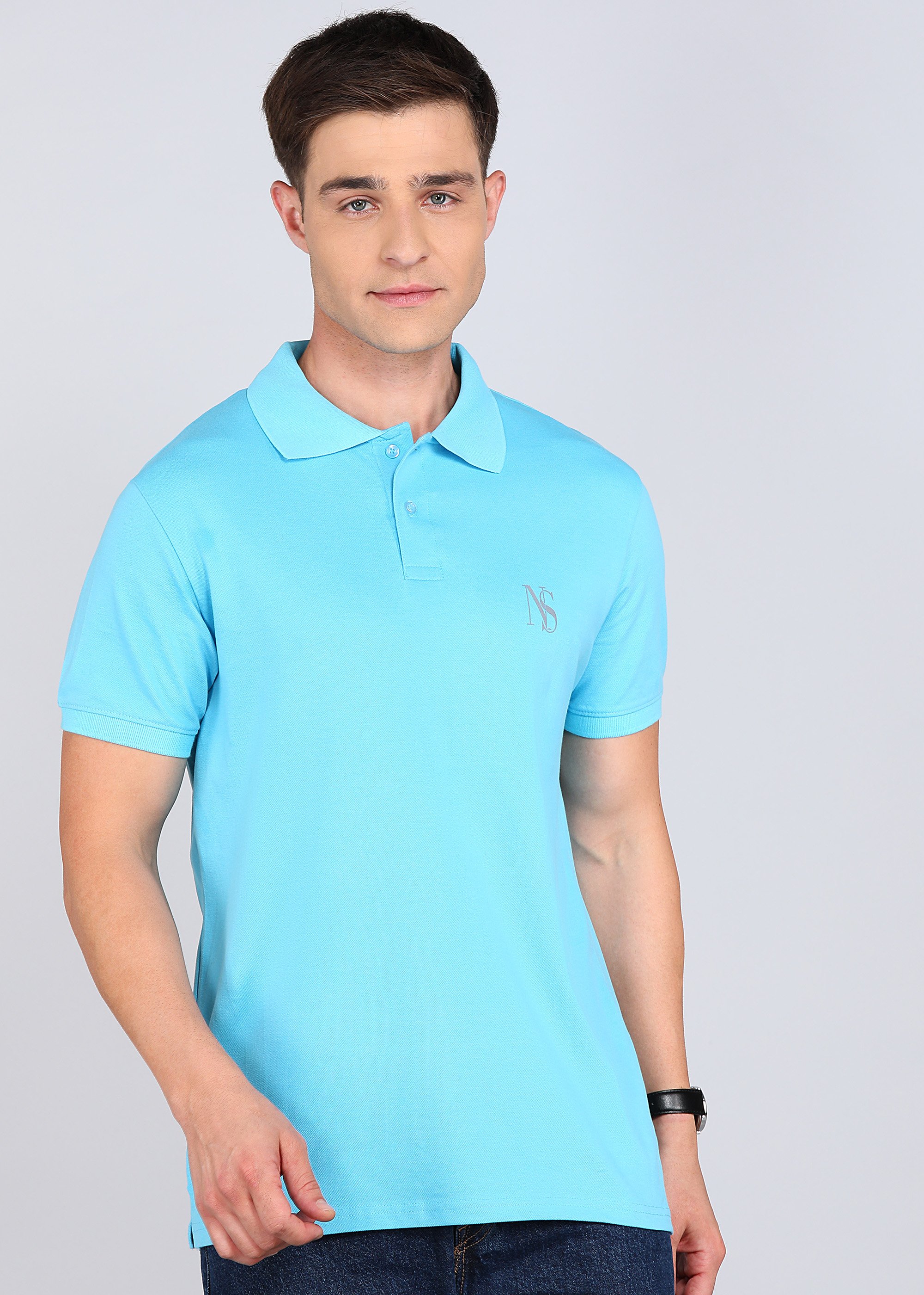 Light Blue Cotton Polo T-Shirt