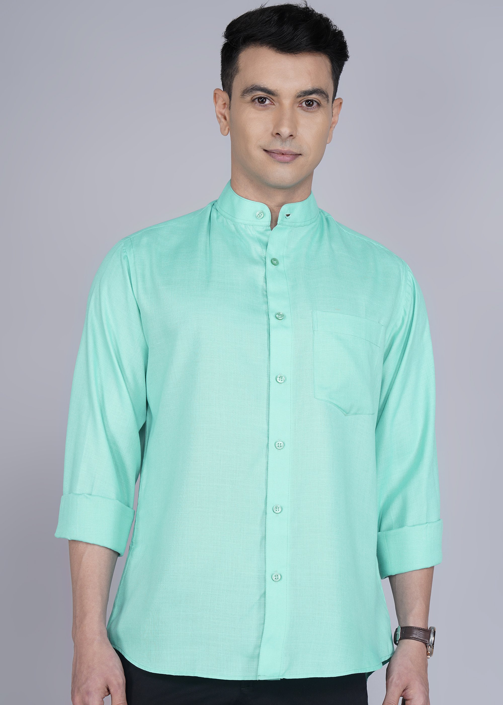 Mandarin Collar Turquoise Shirt