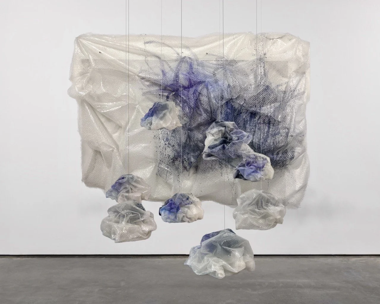 Cloudy with a Chance of Bubbles, 2023, 
mixed media installation, 120 × 150 × 180 cm.