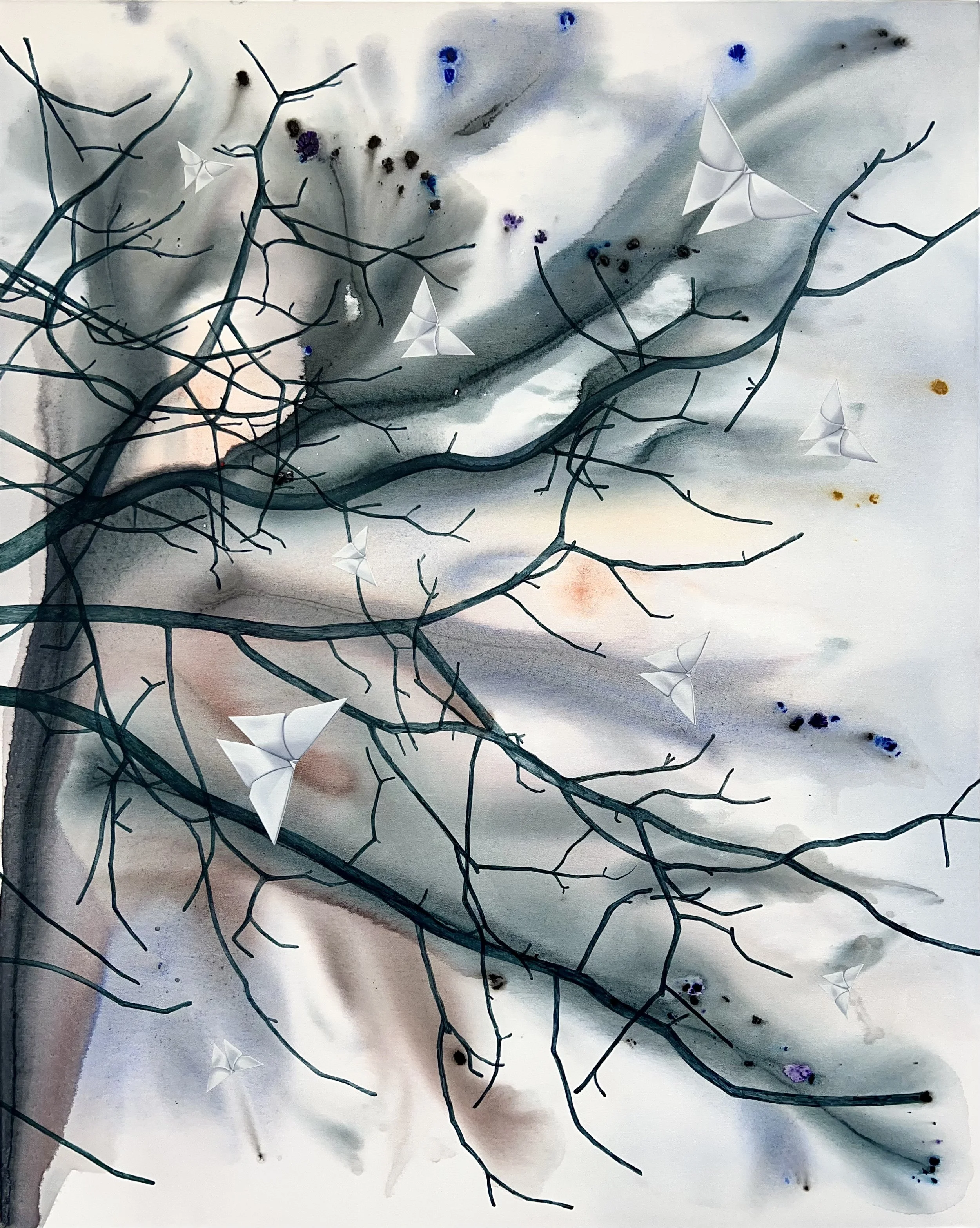 Ephemeral Wings of Change, 2025, acrylic and oil on canvas, 152 × 122 cm.