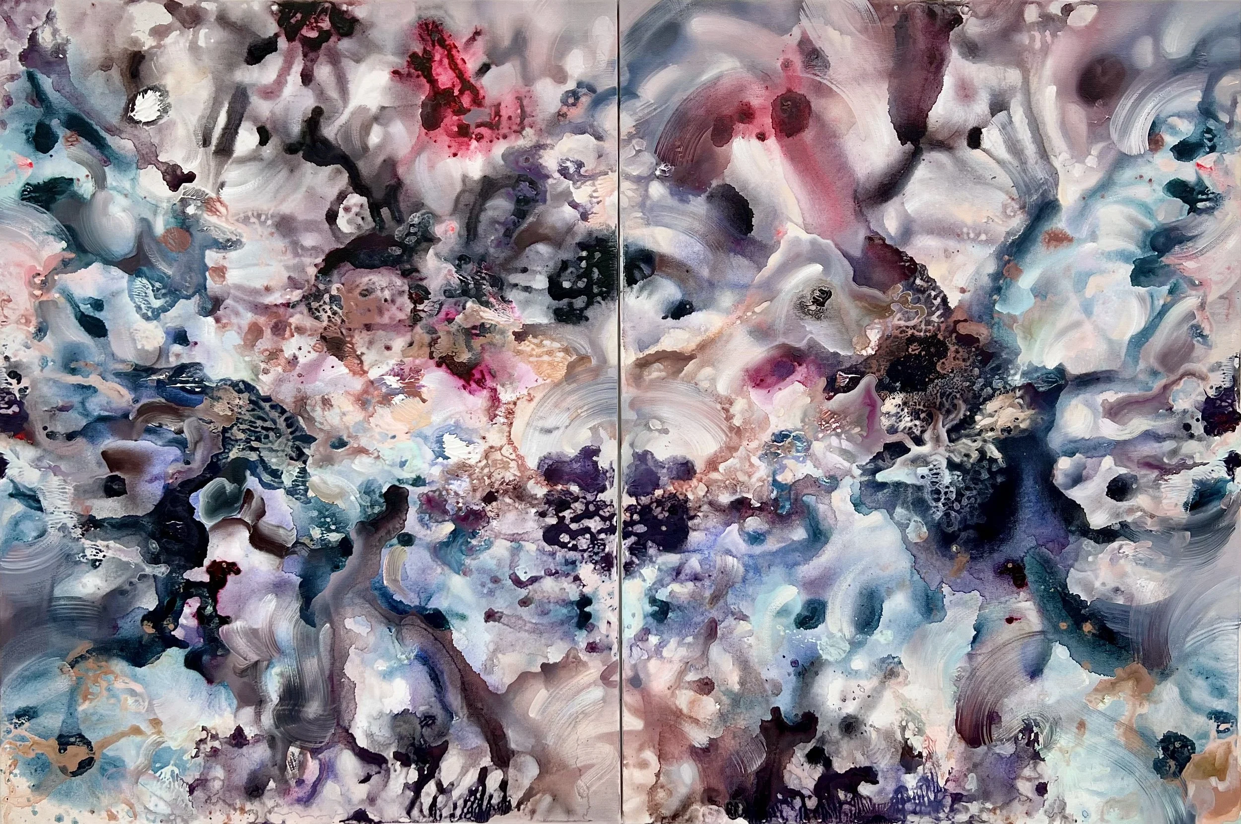 Remnants from a Withering Blossom, 2024, acrylic and oil on canvas, 100 × 150 cm.