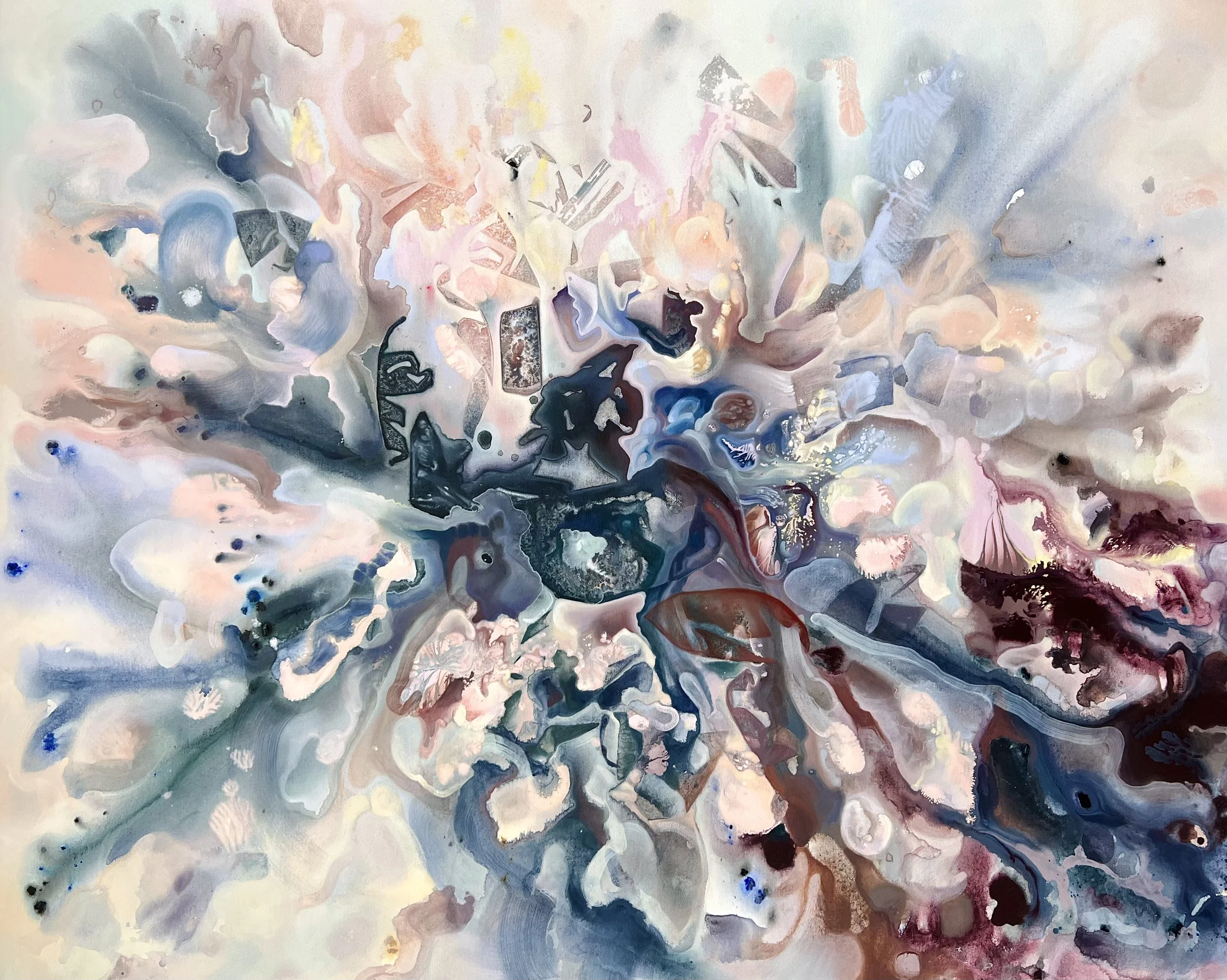 Cast Away by Reminiscence, 2025, acrylic and oil on canvas, 122 × 152 cm.