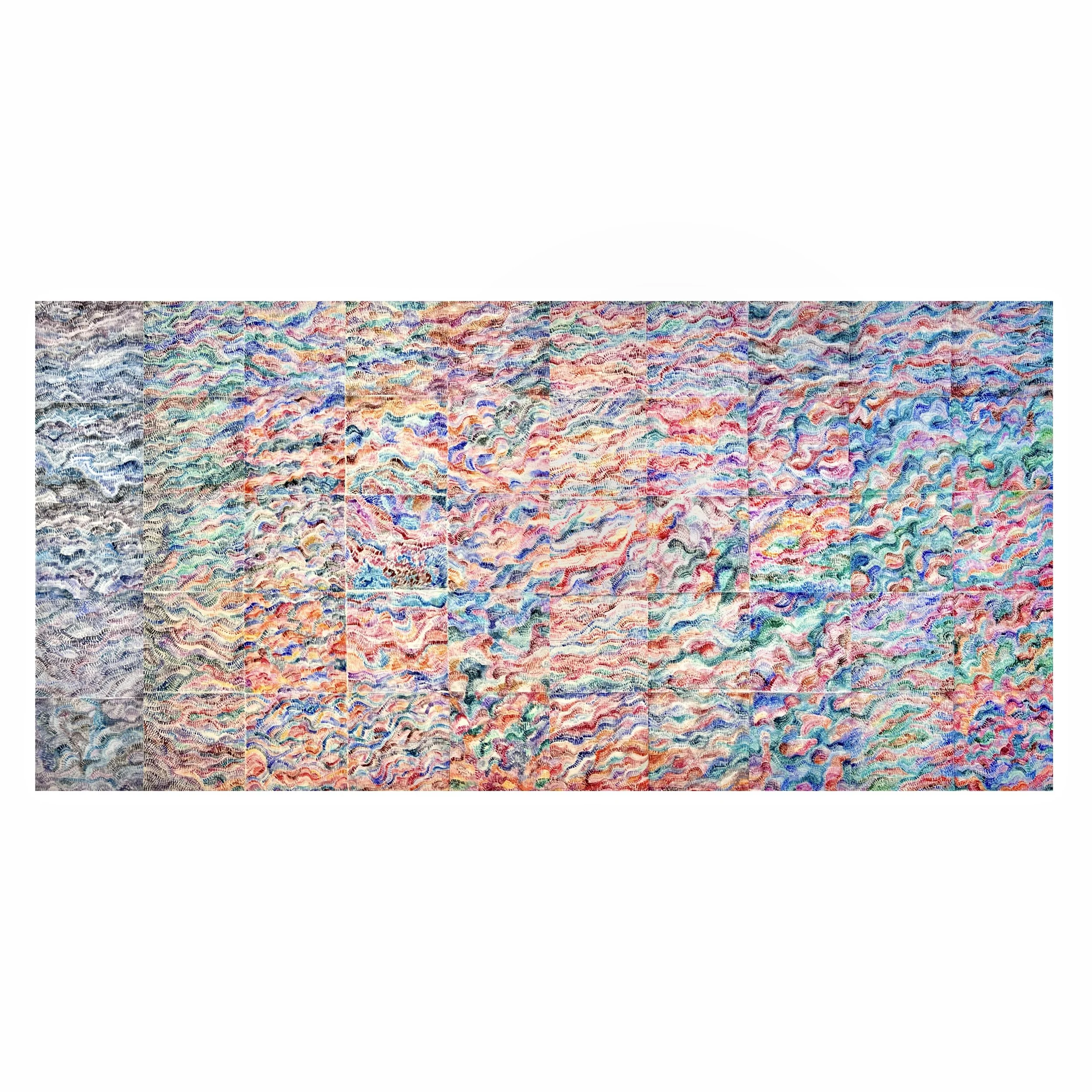 Hidden Waves, 2022, oil on tissue paper, 
105 × 210 cm.