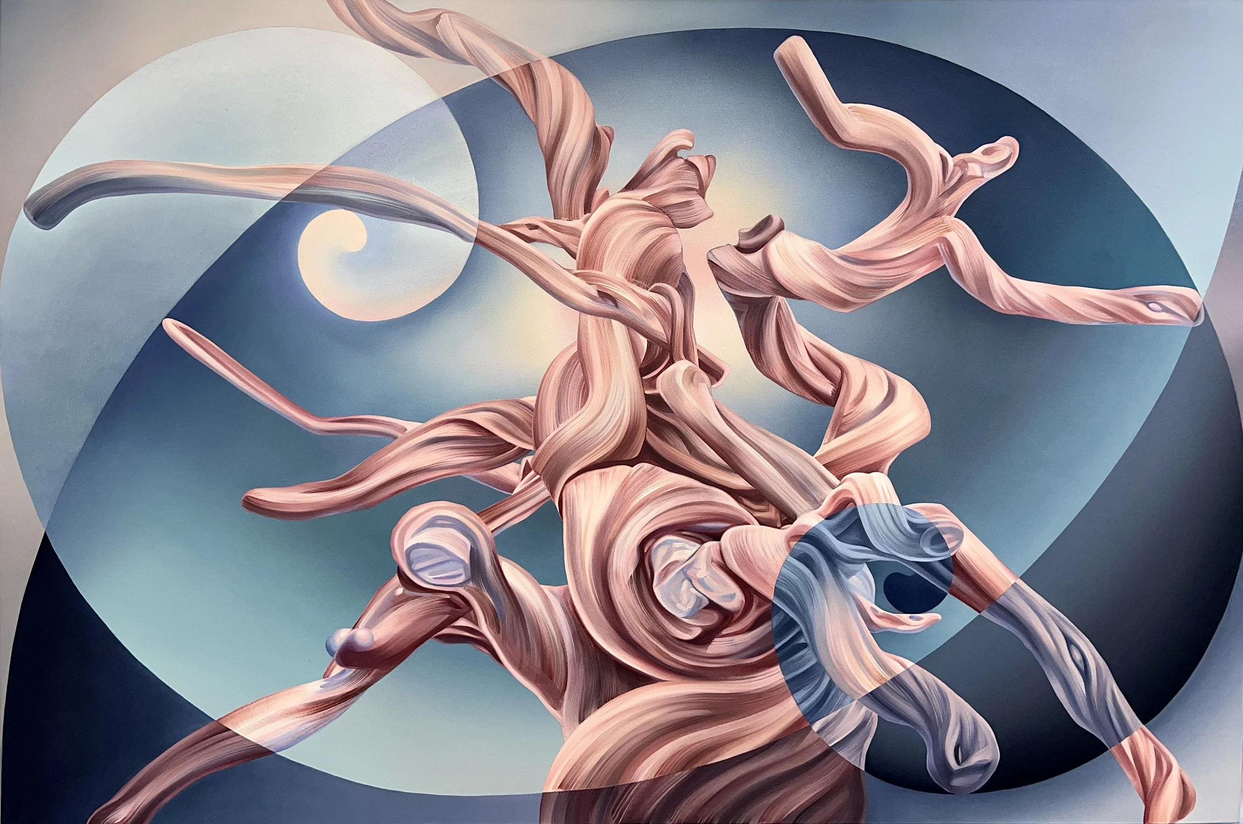 Life Takes Form within the Whirl of Time, 2024, oil on canvas, 101 × 152 cm.