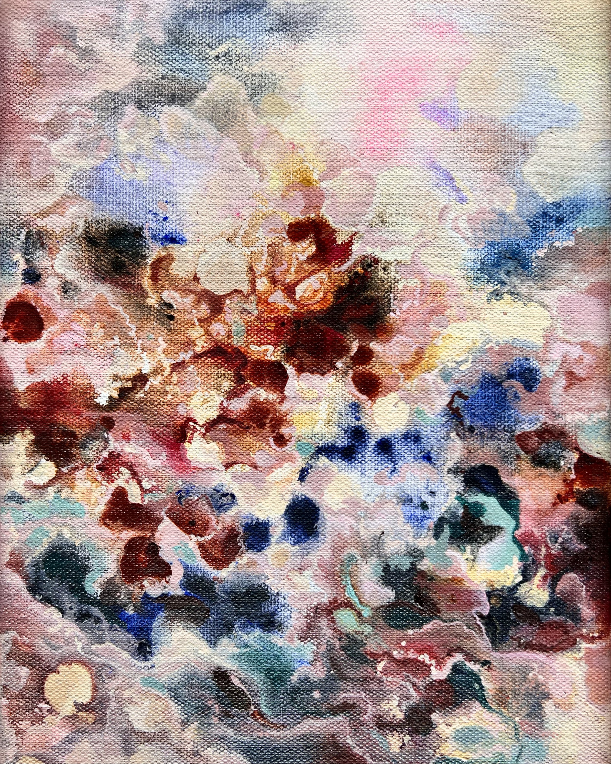 Reverie, 2025, acrylic and oil on canvas, 25 × 20 cm.