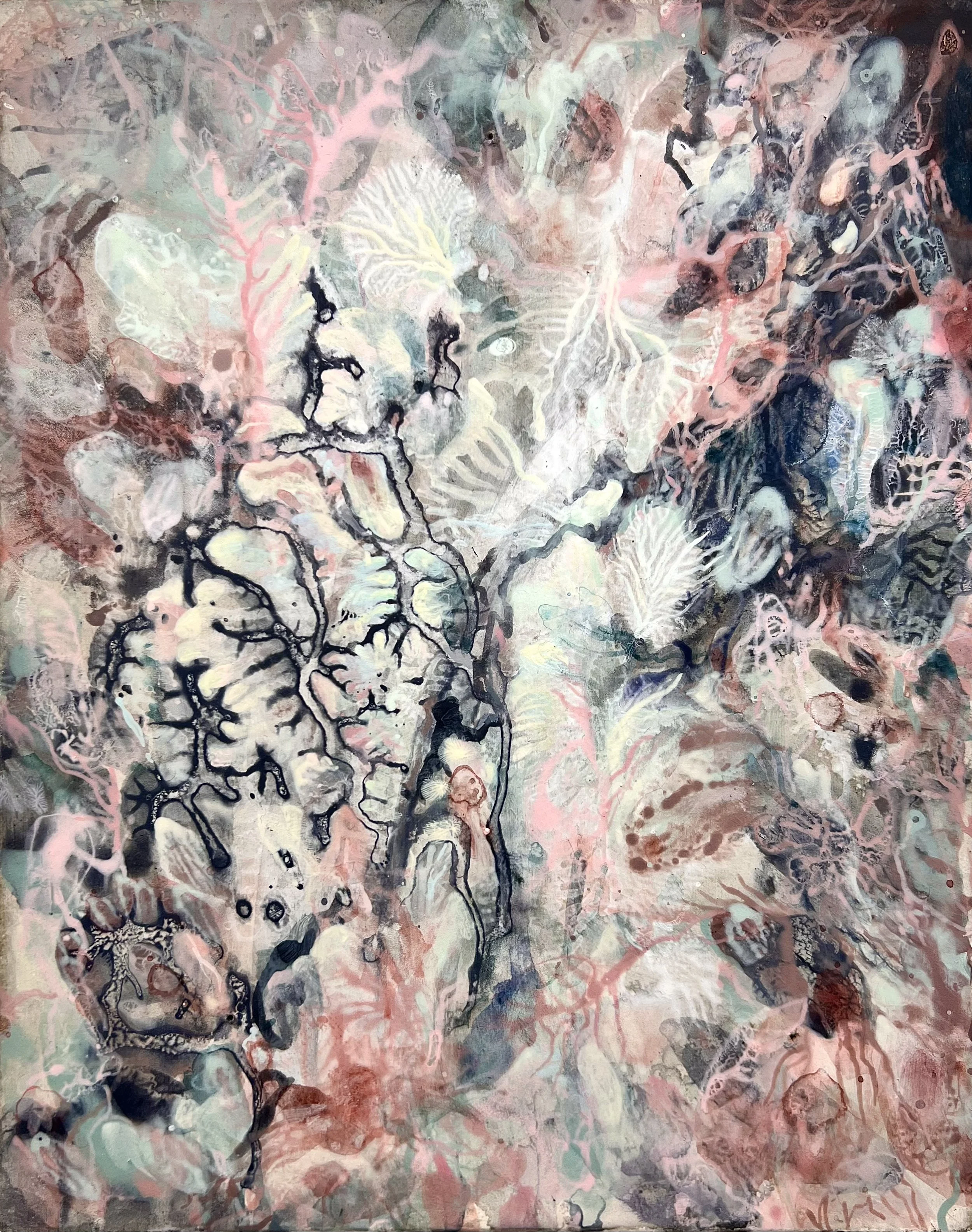 Tracing Memory series, 2024, acrylic on wooden panel, 25.5 × 20 cm.