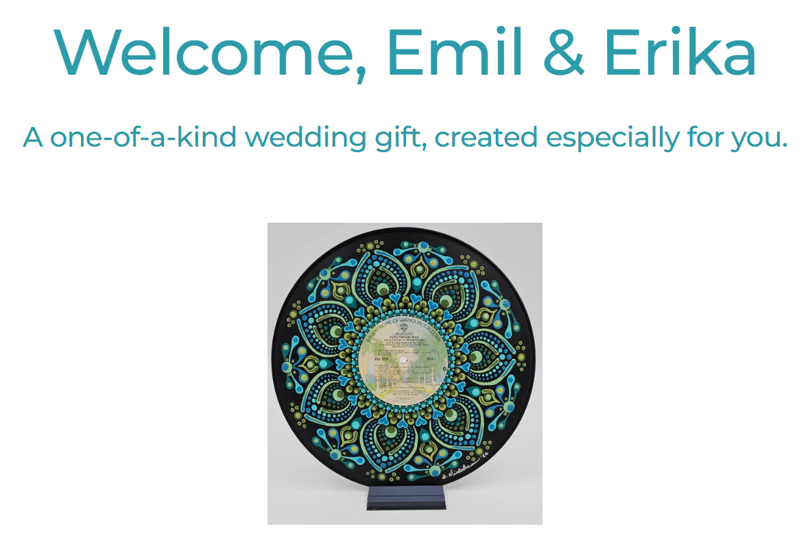 Sample image of the top of a custom gift page.