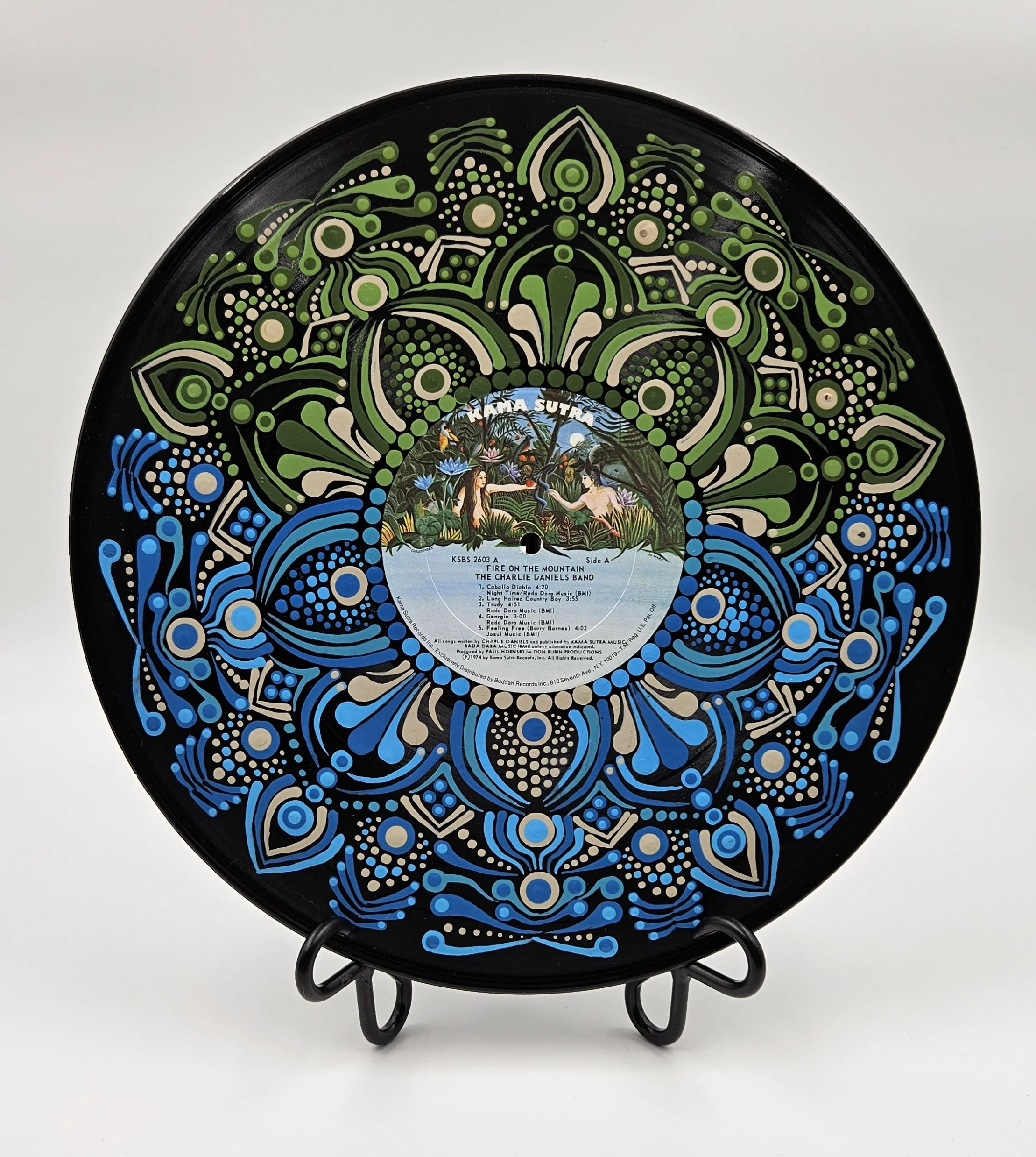 Charlie Daniels Band “Fire on the Mountain” – Hand-Painted Vinyl Record Art (Repurposed Frame)