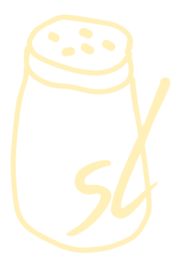 Line drawing of a salt shaker with a handwritten 'SL' label for Salty London