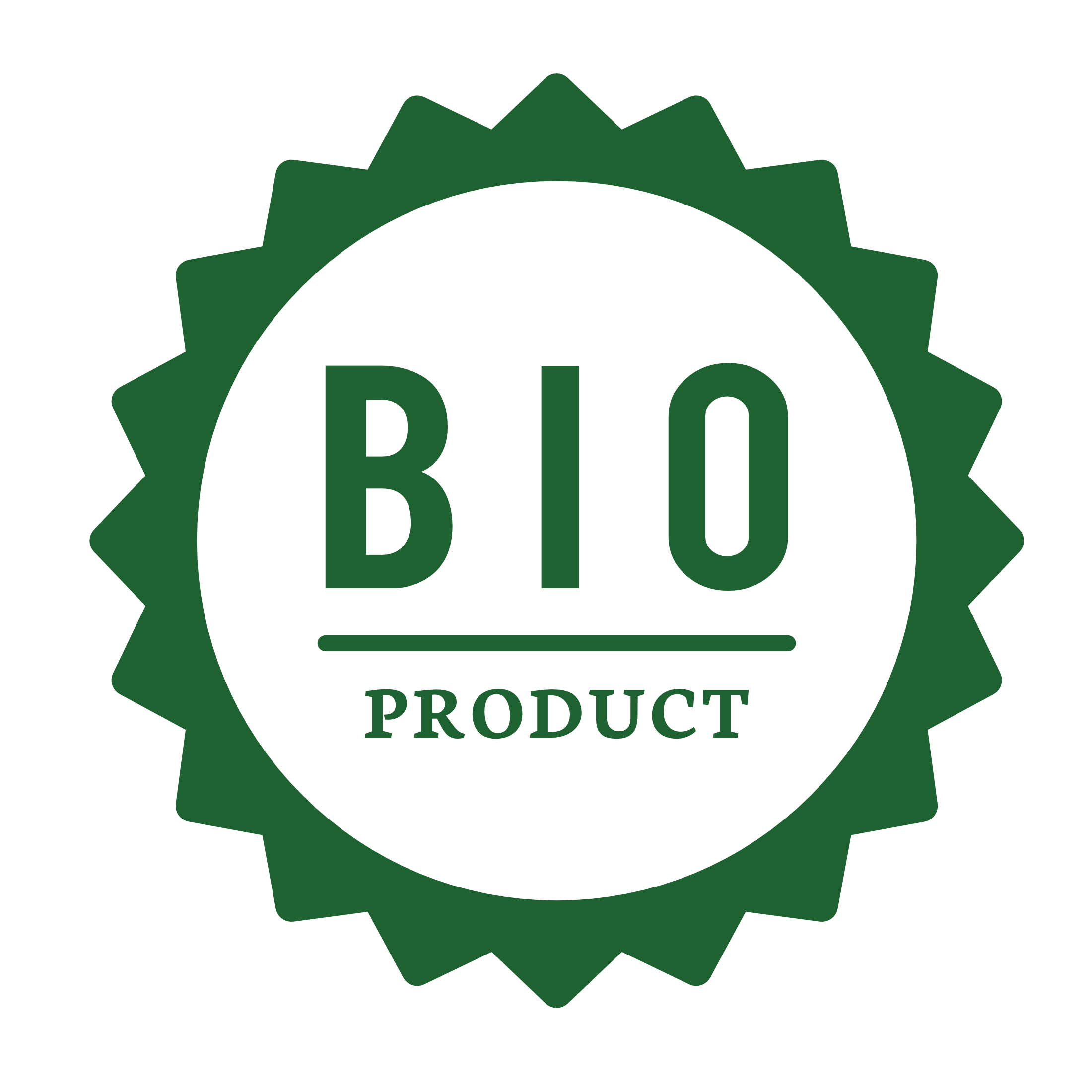 Logo de sello de calidad verde con engranajes y la palabra 'BIO' en el centro, indicando producto ecológico.