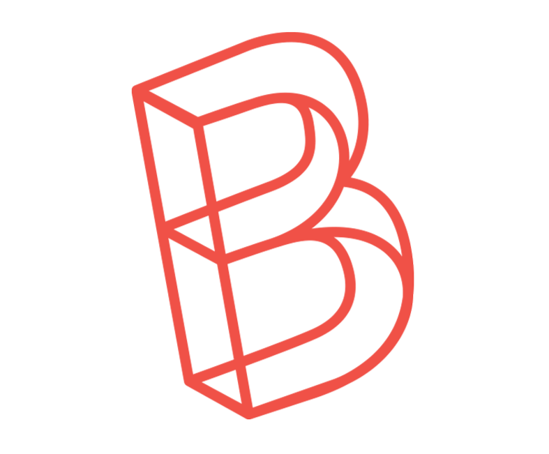 Red 3D outline of the letter B