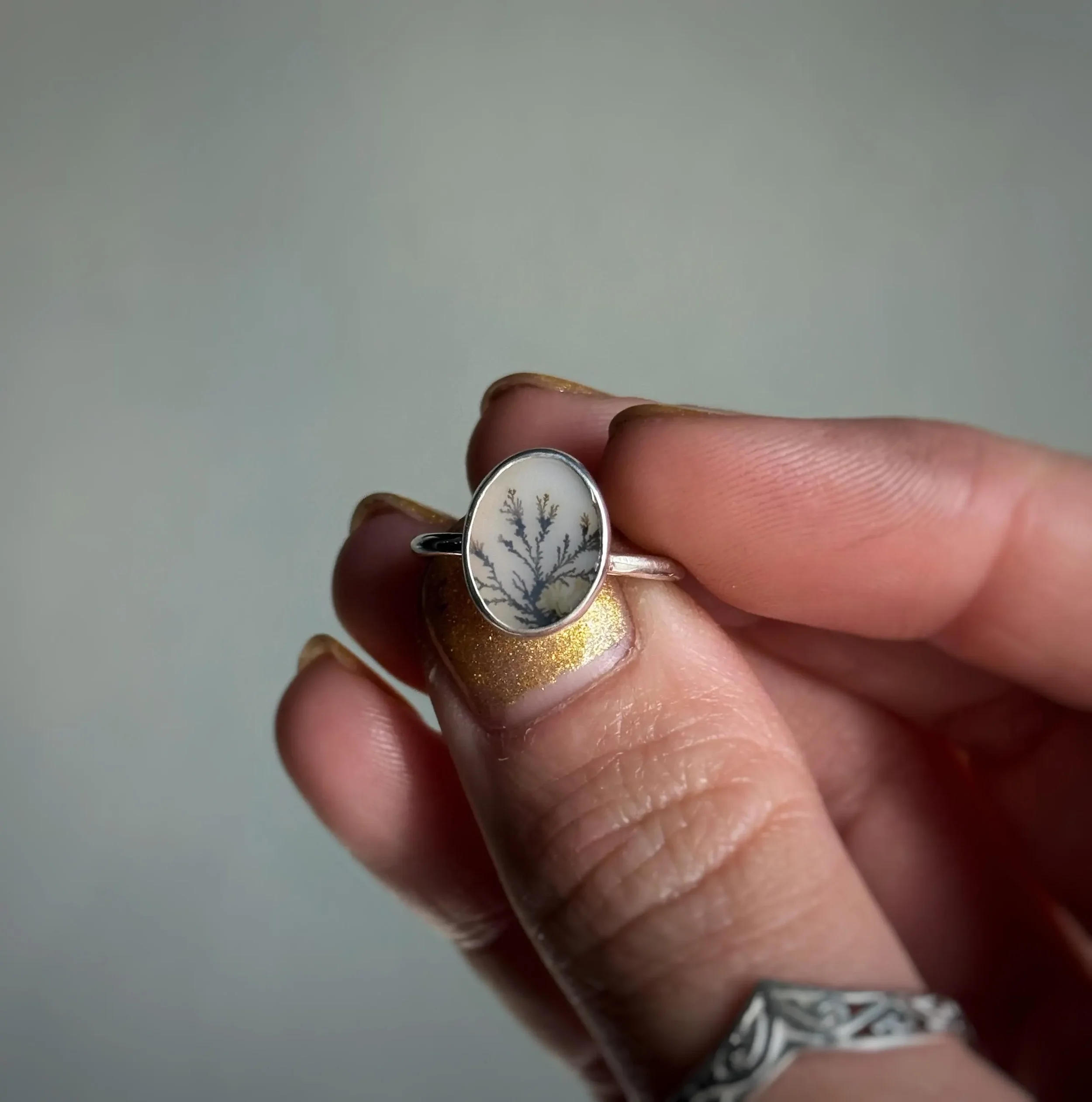 Dendritic Agate Sterling Silver Ring