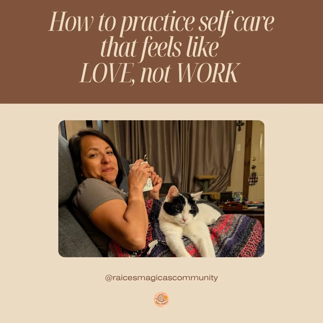 Real self-care is the daily stuff that keeps you regulated &mdash; food, rest, movement, boundaries, spirit. So let&rsquo;s build a plan you&rsquo;ll actually keep:
 
Start with one thing that makes you happy, actually brings you joy. Empieza con lo 