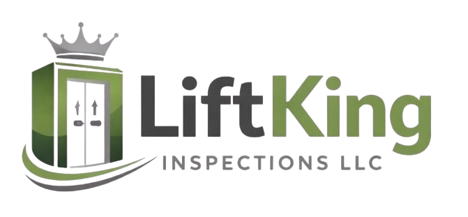 Logo of LiftKing Inspections featuring a crown atop a lift gate, with text in various colors.