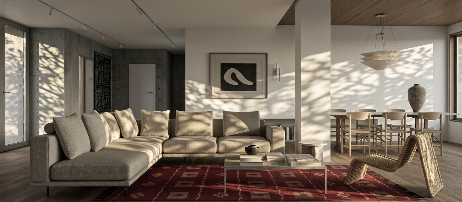 Minimal interior architecture with refined natural materials