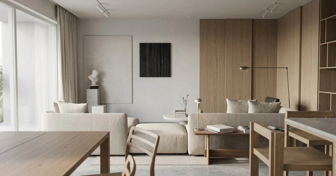 Premium apartment interior in soft minimalist aesthetics