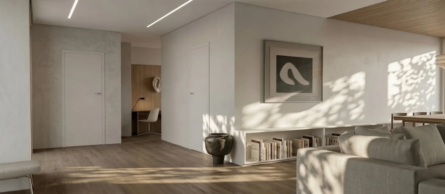 The interior of a premium apartment in the "quiet luxury" style