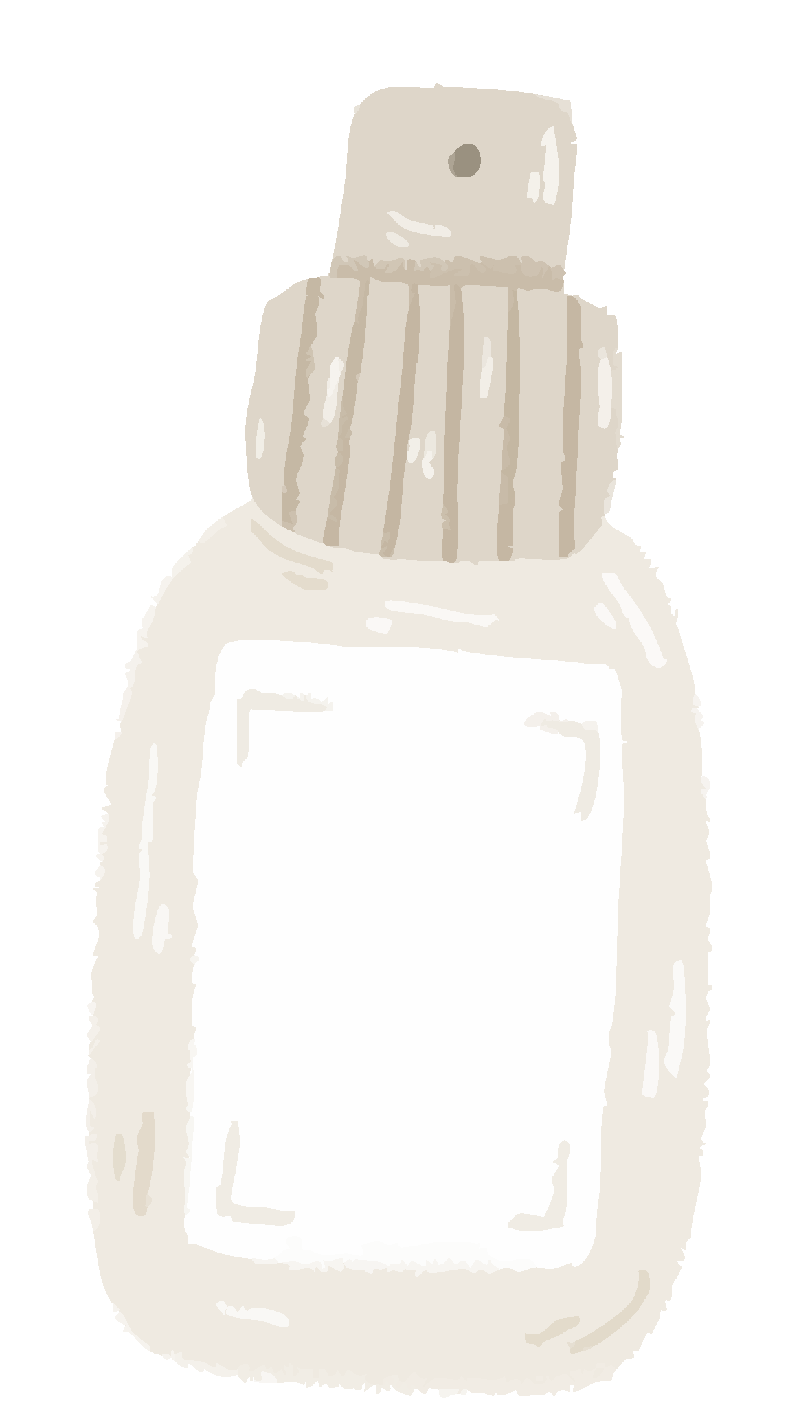 A digital illustration of a spray bottle with a beige cap and a blank white label on the body.