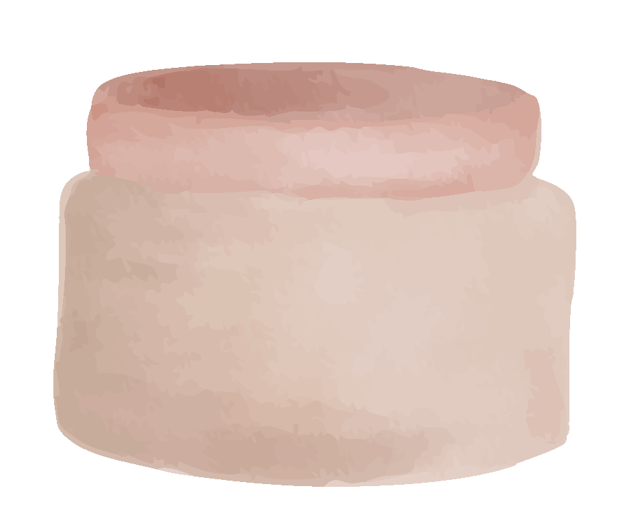 A digital illustration of a small, round, pinkish-beige container or jar with a slightly textured surface.