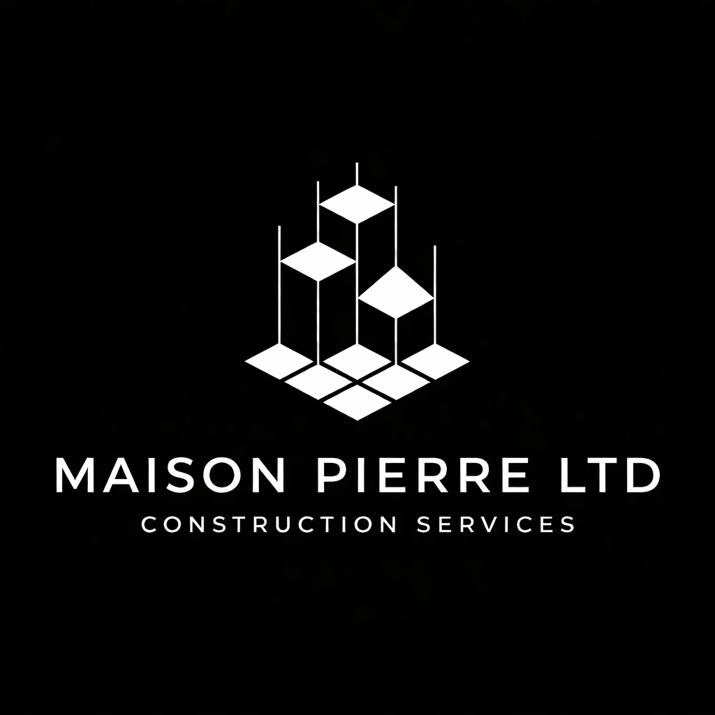 Logo for Maison Pierre Ltd. Construction Services featuring a geometric building design in white on a black background.