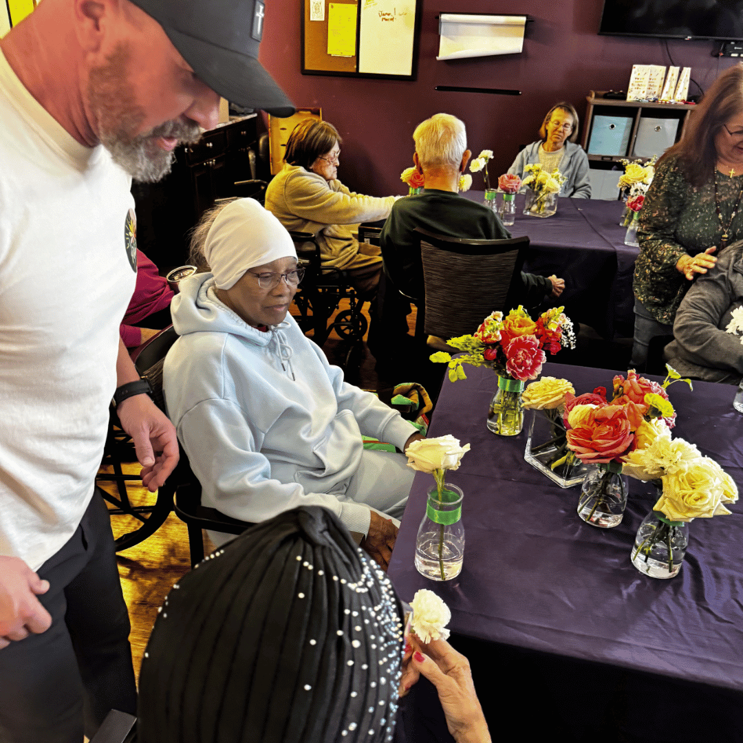 Floral arrangements donated to Petals of Light Oklahoma to be repurposed and gifted to one of many care facilities in the Oklahoma City area. Jasmine Estates Memory Care in Edmond.