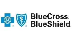 BlueCross BlueShield logo with the names written in black text.