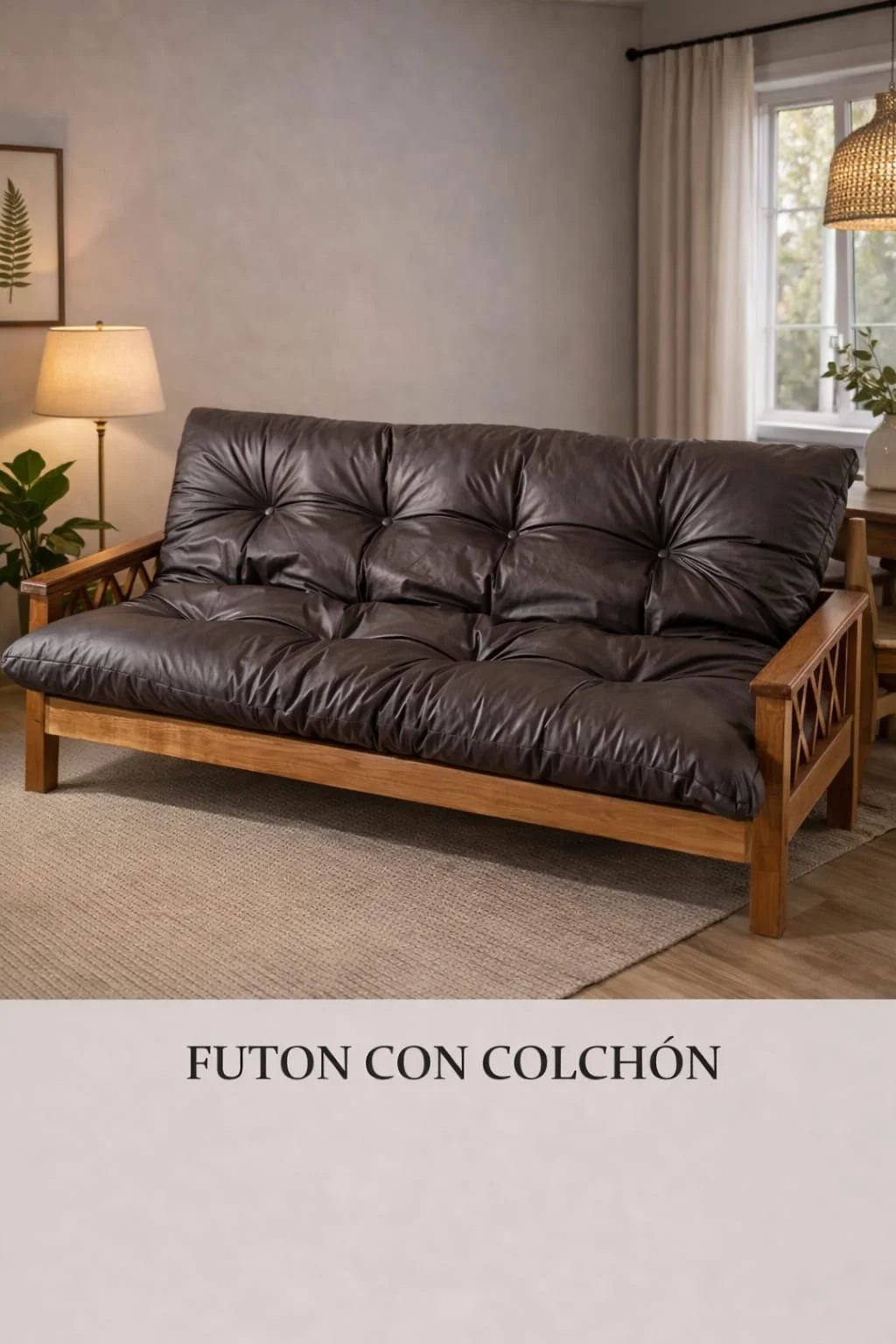 Futón con Colchón Elegante de Madera