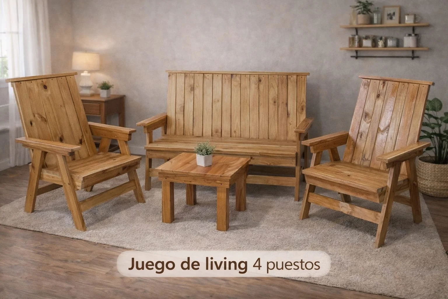 Juego de Living Elegante 4 Piezas de Madera de Pino